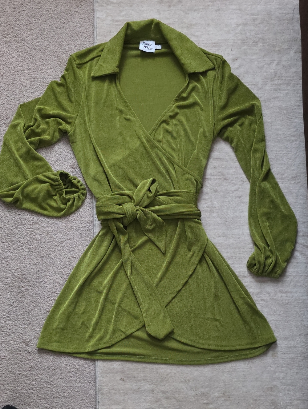 Princess Polly Olive Green  Wrap Midi Dress with Tie Belt